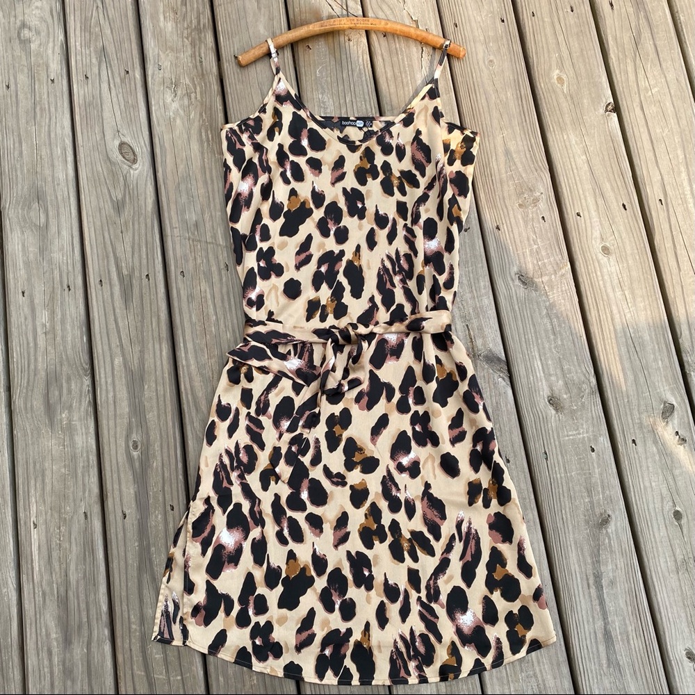 boohoo Slip Midi Dress Leopard Print